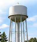 Municipal water tower rising above trees