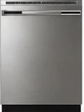 Top-control stainless dishwasher with third rack.
