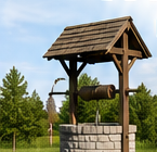 Stone private water well in a wooded rural setting